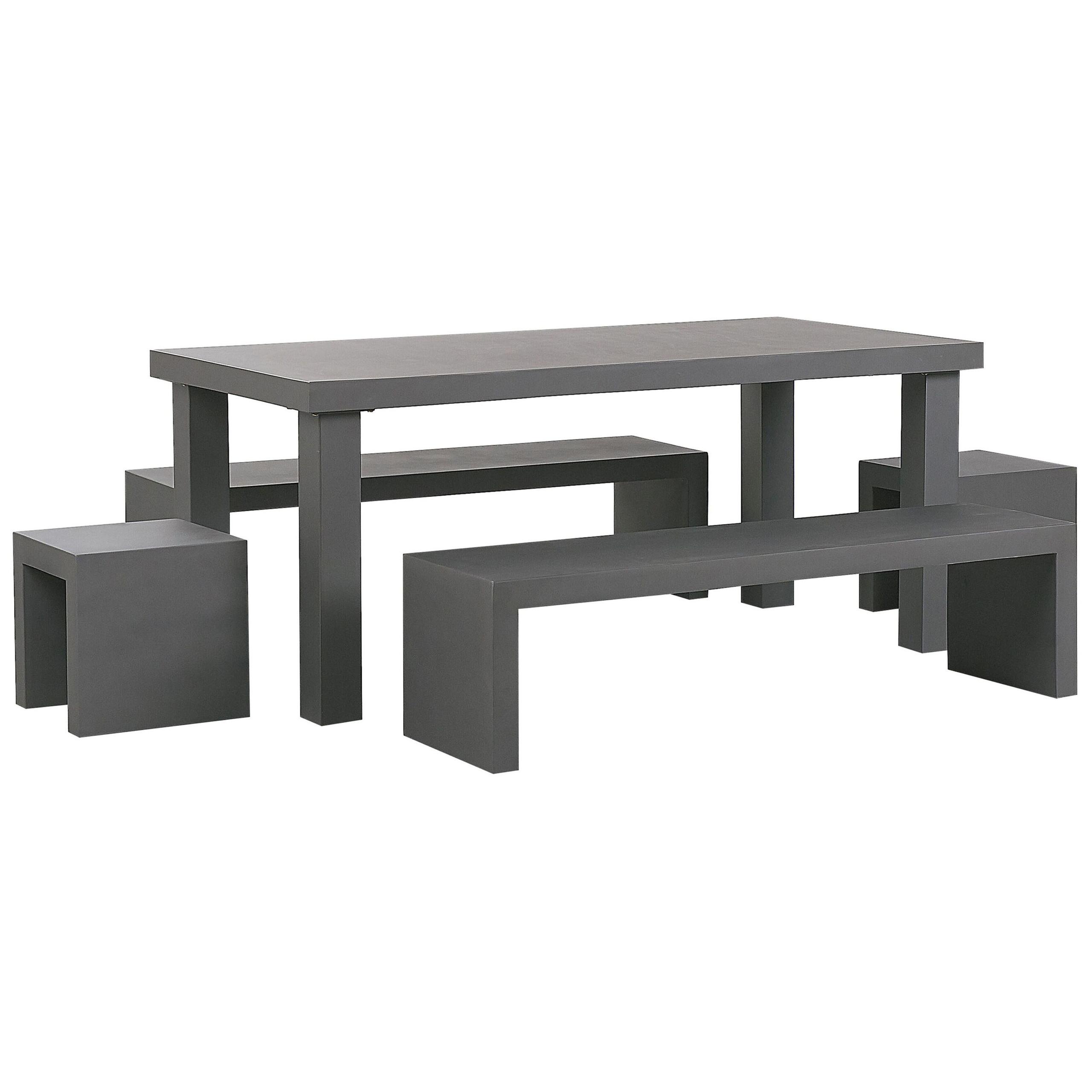 GARTENMÖBEL SET 6-Sitzer Beton Grau 2 Bänke U-Form 2 Hocker Taranto - Grau, Stein - Beliani