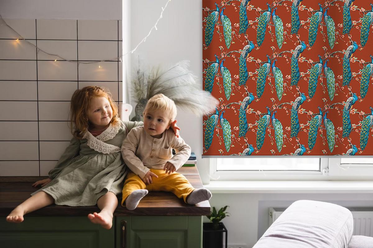 INNENROLLO - Fensterrollo - Rollo - 80x140 cm - Pfauen auf den Ästen - Blau, Kunststoff (80/140/0.5cm) - TULUP