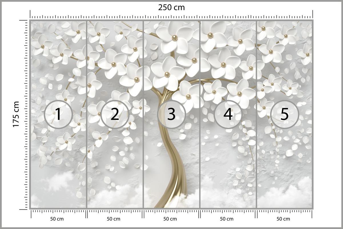FOTOTAPETE für Schlafzimmer Perlmutt Blumen Abstract Baum 250x175 - Gelb/Goldfarben, Papier (250/175cm) - Muralo