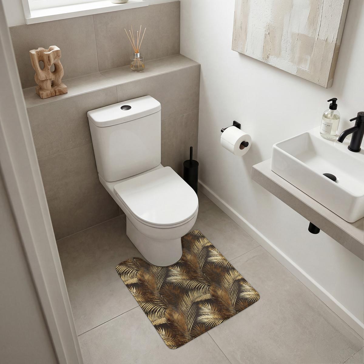 WC-VORLEGER Tropisch - Blätter - Gold Toilettenvorleger 55x60 cm - Goldfarben, Textil (55/1cm) - OnlyWow
