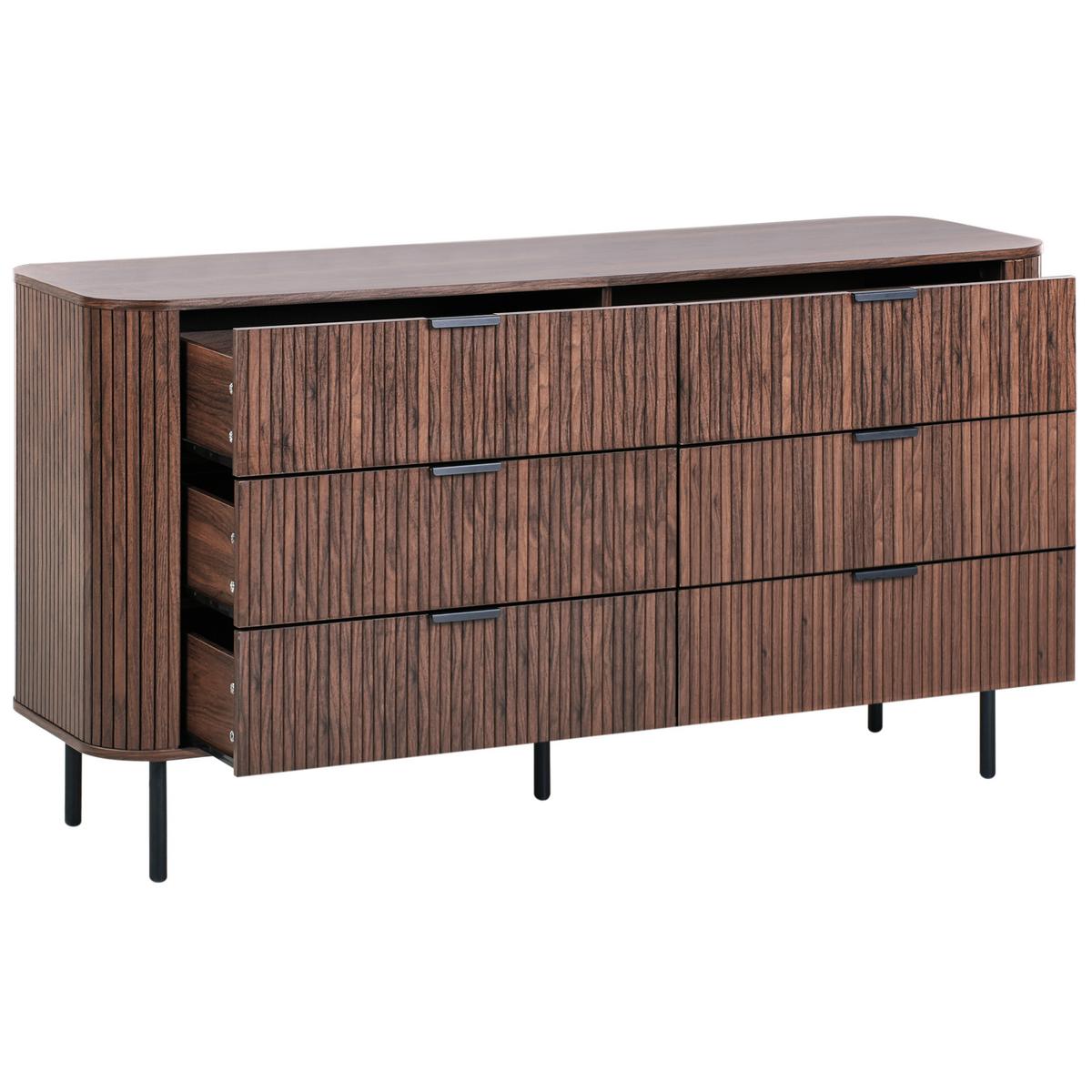 KOMMODE mit 6 Schubladen Dunkelbraun Bradley - Dunkelbraun/Schwarz, Holzwerkstoff (153/81/47cm) - Beliani
