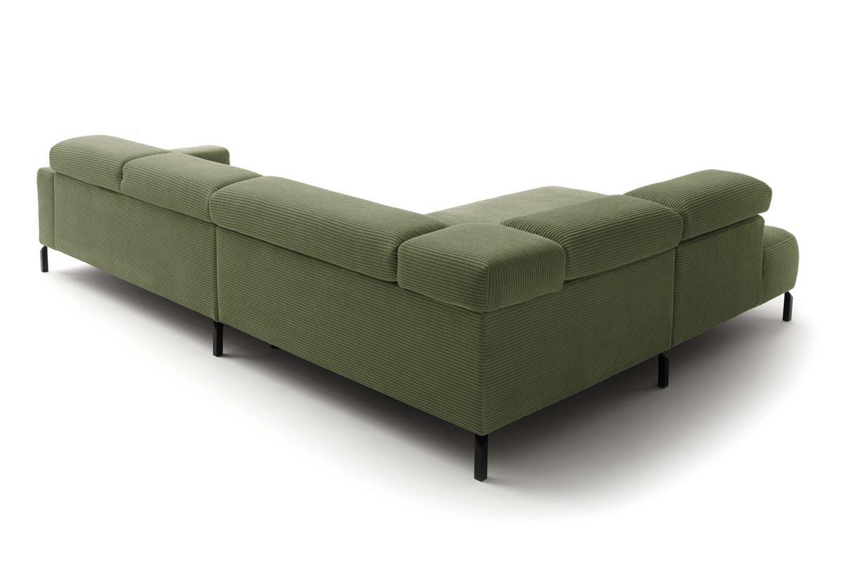 ECKSOFA DELIA Grün Cord Relaxfunktion - Schwarz/Olivgrün, Textil/Metall (276/219cm) - KAWOLA