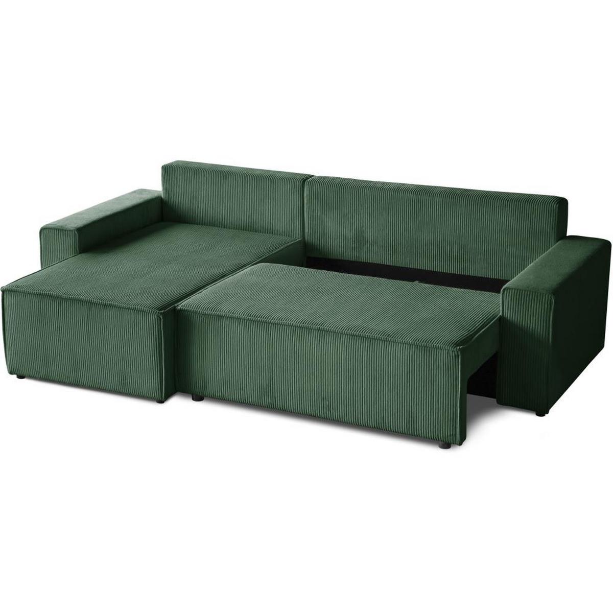 ECKSCHLAFSOFA mit Schlaffunktion Hektor, 277 cm, Ottomane 100 cm, dunkelgrün - Dunkelgrün/Schwarz, Kunststoff/Textil (277/152cm) - Beautysofa