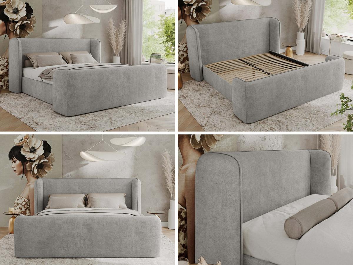 POLSTERBETT EMORA CLASSIC DUO 140/200 - Hellgrau Strukture - Pocket-Matratze - Hellgrau, Textil (140/200cm) - MKS
