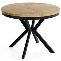 ESSTISCH Ross runder ausziehbarer, Lancelot Eiche 100-180/100/76 cm - Eichefarben/Schwarz, Holzwerkstoff/Metall (100/180/76cm) - WFL GROUP