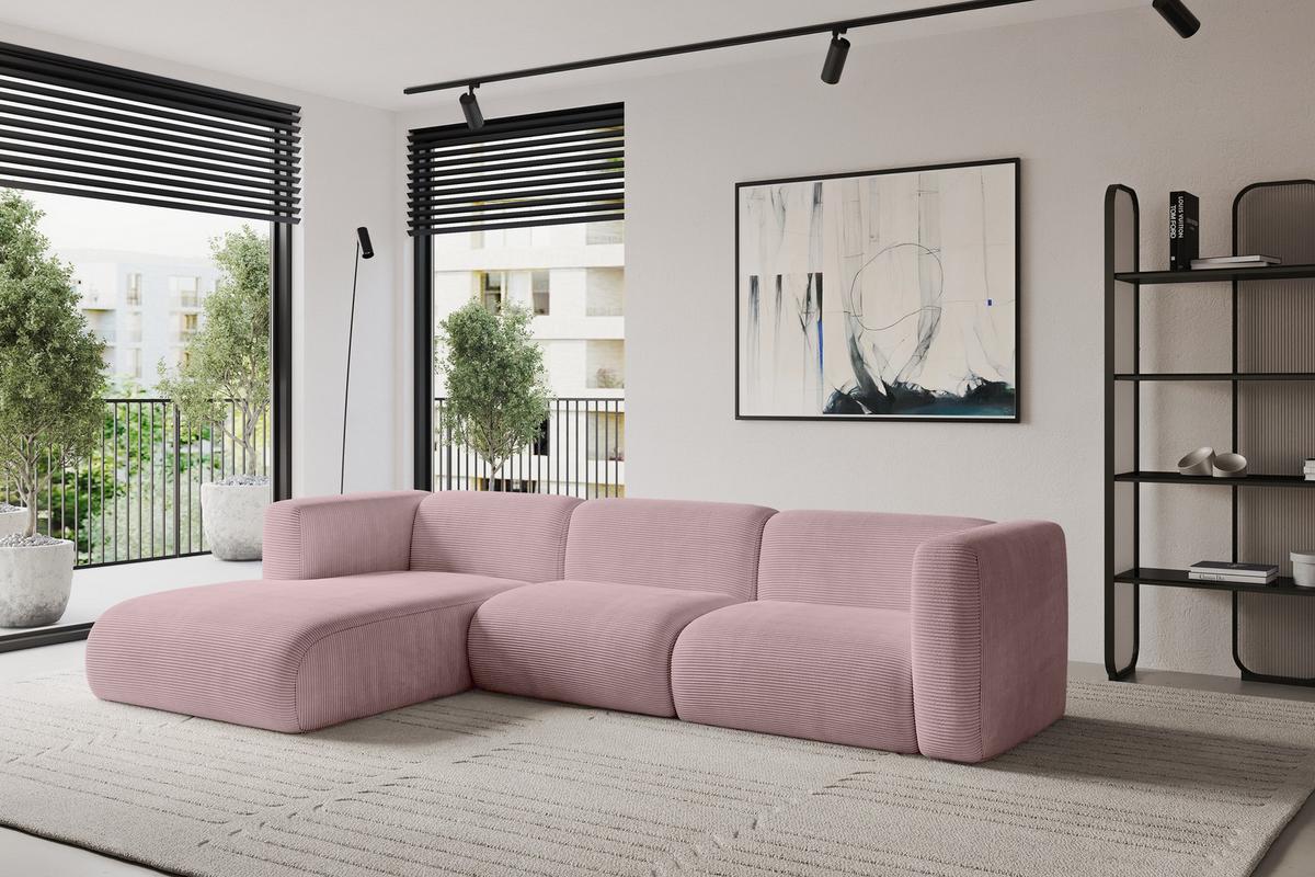 ECKSOFA Ottomane Links MIRA-L1 227x179x89 Rosa Cord - Schwarz/Rosa, Holzwerkstoff/Kunststoff (227/179cm) - ALTDECOR