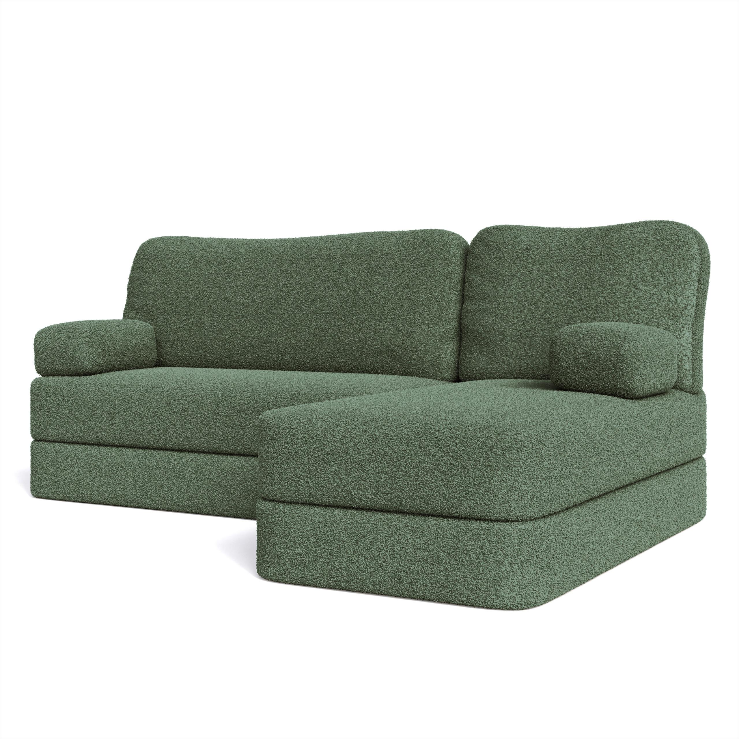ECKSOFA SABI modulares Boneless Sofa mit Schlaffunktion Grün Boucle-Stoff - Grün, Textil (200/120cm) - MASSENO