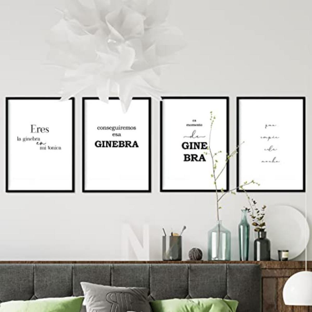 POSTER Set mit 4 Gin TypografieStil A3 Schwarzer Rahmen - Schwarz, Papier (29.7/3cm) - Nacnic