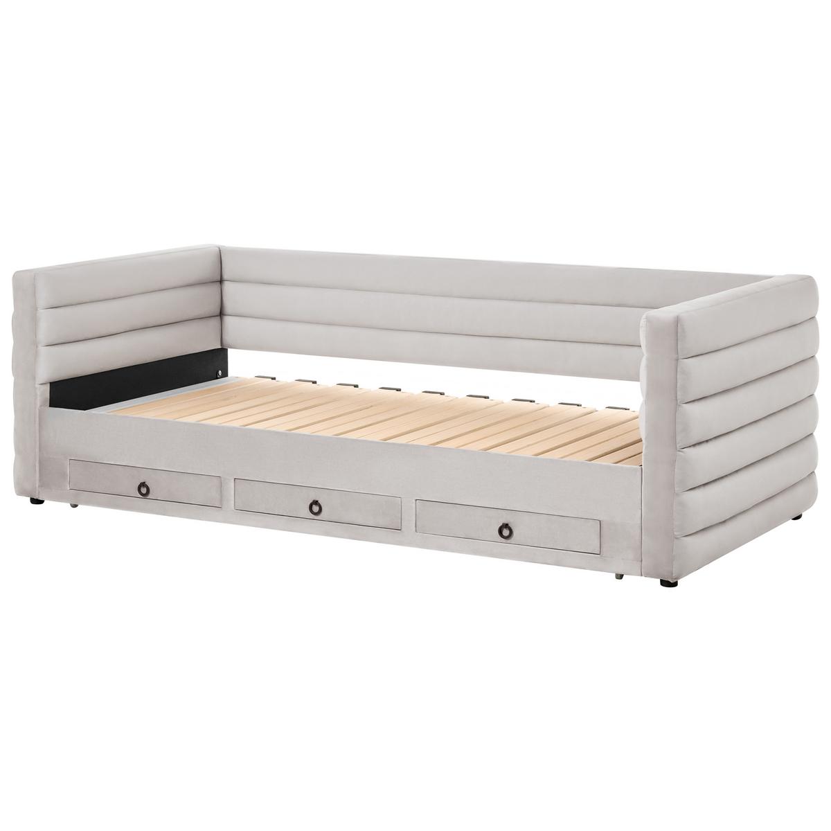 TAGESBETT mit Stauraum 90/180/200 Samtstoff Hellgrau Meudon - Hellgrau, Textil (90/200cm) - Beliani