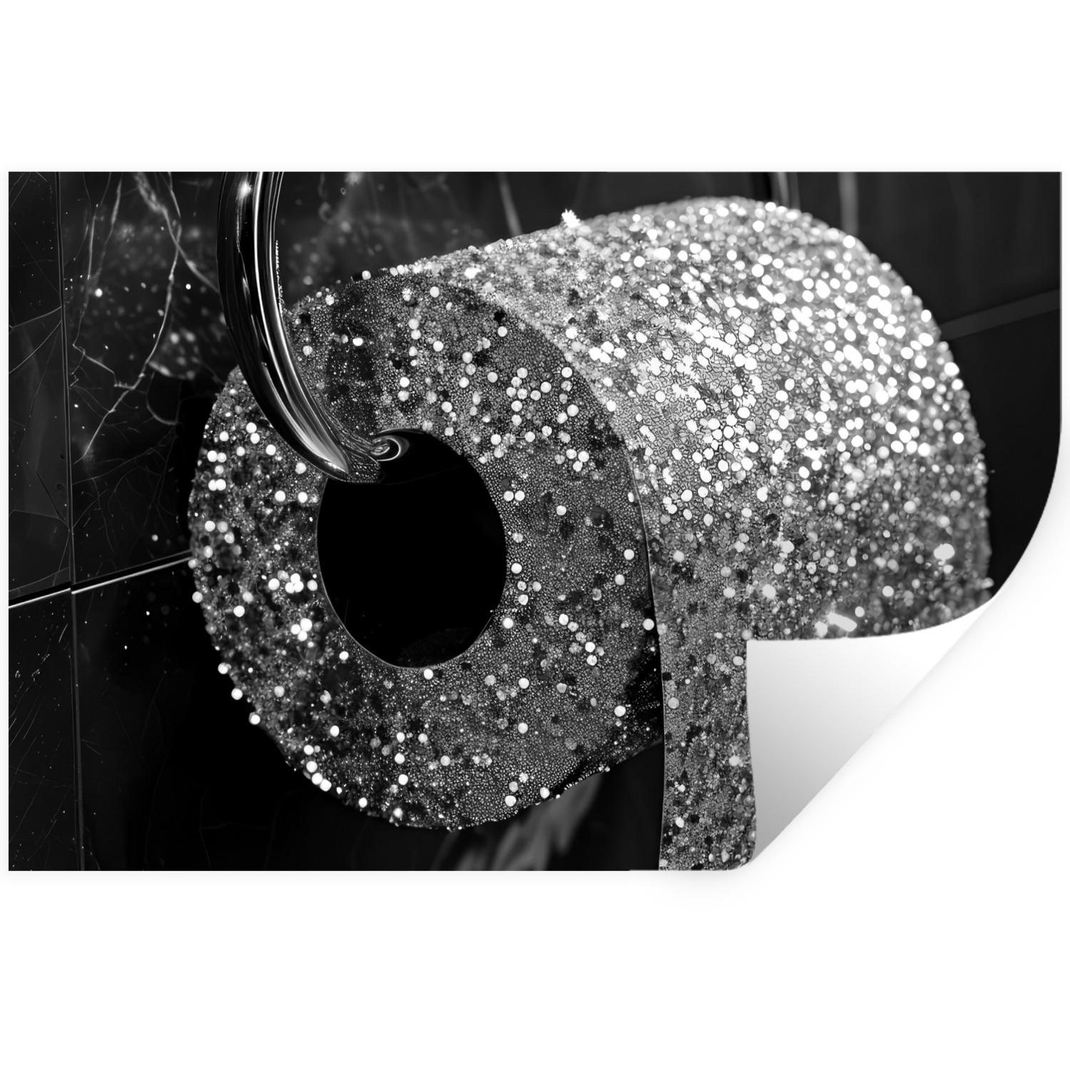WANDTATTOO WC - Toilettenpapier - Schwarz und weiß - Glitter Wandsticker 120x80 cm - Silberfarben, Kunststoff (120/80/0.1cm) - MuchoWow