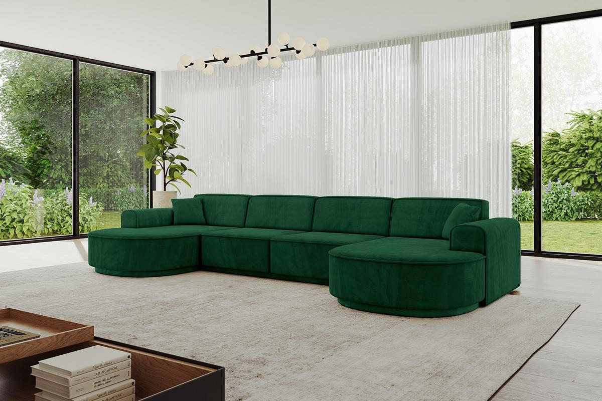 WOHNLANDSCHAFT MARI-U2-v3 - 388x171x83 cm Dunkelgrün Velours - Dunkelgrün/Schwarz, Holzwerkstoff/Kunststoff (388/83/171cm) - ALTDECOR