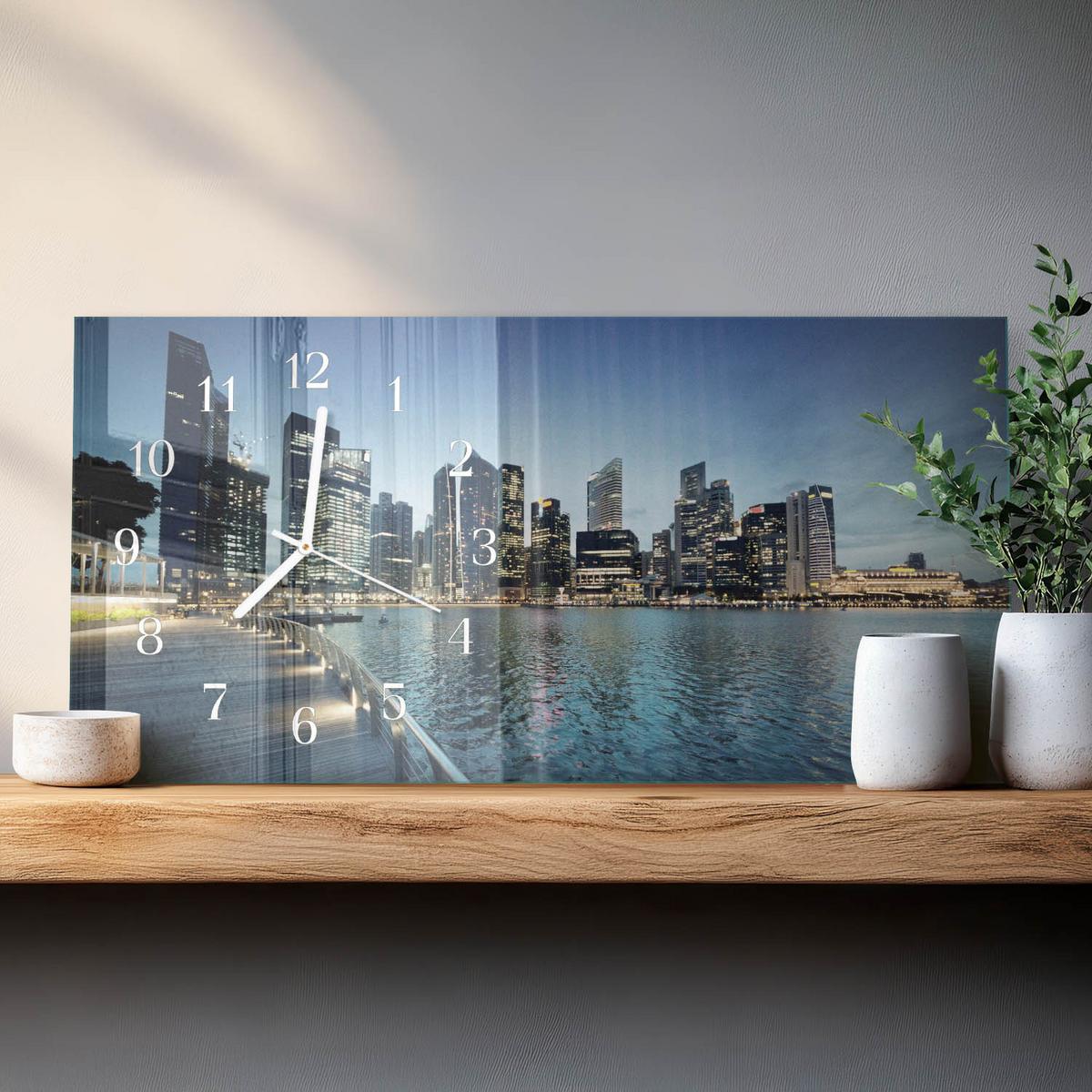 WANDUHR aus Glas 60x30 cm - Stadt bei Nacht - Blau, Glas (60/30/0.4cm) - TULUP
