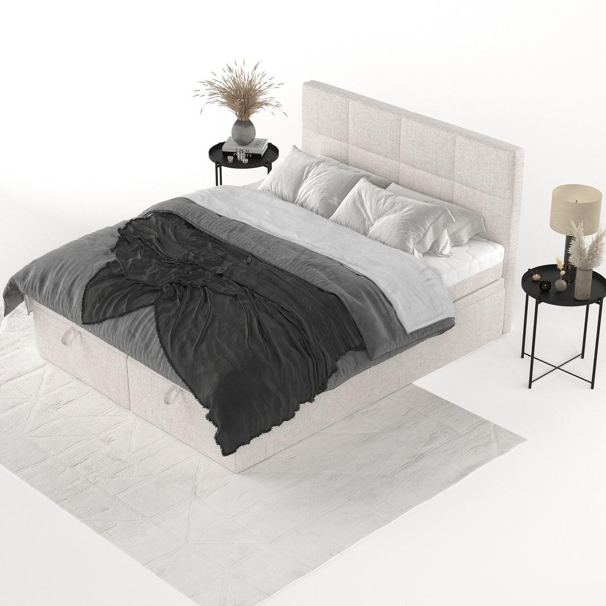 BOXBETT Tessa 180/200 cm Hellbeige im Neve Stoff - Sandfarben/Schwarz, Holz/Holzwerkstoff (180/200cm) - AltaBeds