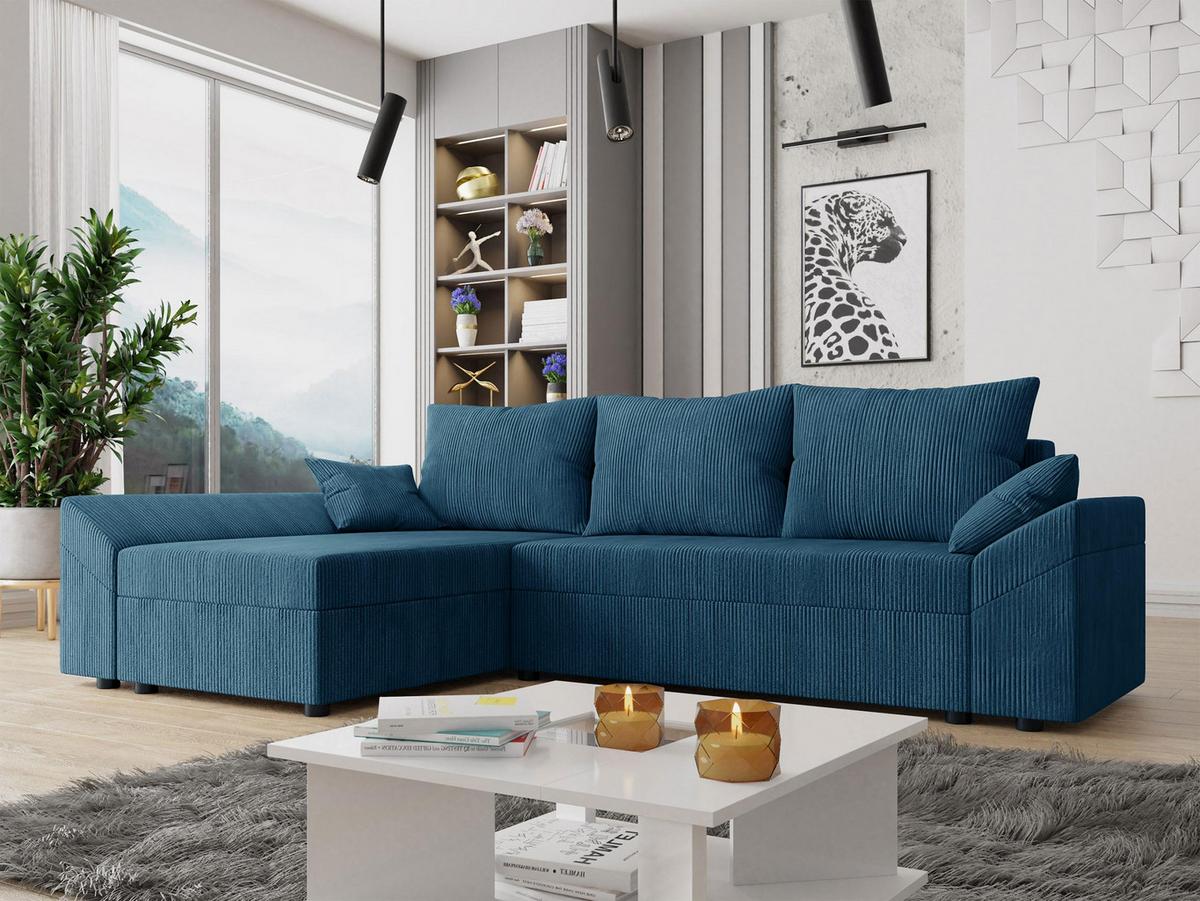 ECKSOFA Dante L Cord - Blau/Schwarz, Holz/Kunststoff (240/140cm) - MIRJAN24