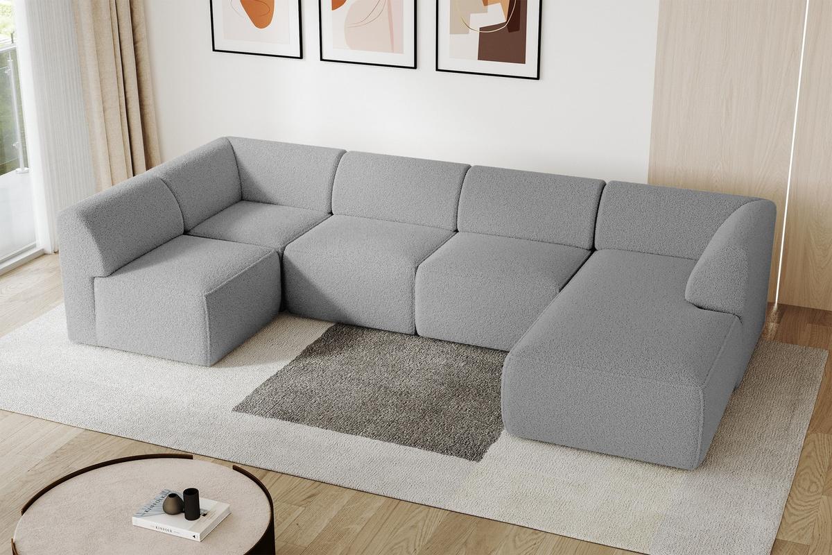 WOHNLANDSCHAFT Ottomane Rechts MOVO-L 345x180x78 cm Hellgrau Bouclé - Anthrazit, Holzwerkstoff/Kunststoff (180/78/345cm) - ALTDECOR
