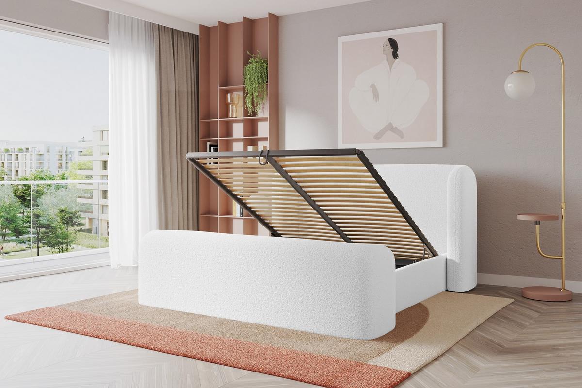 POLSTERBETT mit Bettkasten, Fußteil und Lattenrost, Boxbett ohne Matratze - ESTI-Z 160x200 Weiß - Weiß, Holzwerkstoff/Textil (160/200cm) - ALTDECOR