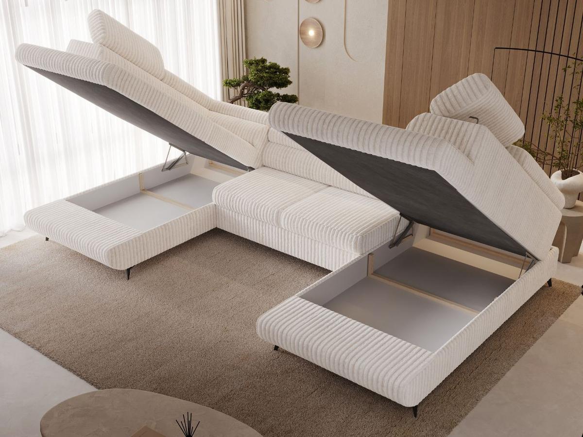 ECKSOFA U Argon Creme - Creme/Schwarz, Holz/Textil (322/190cm) - Graingold