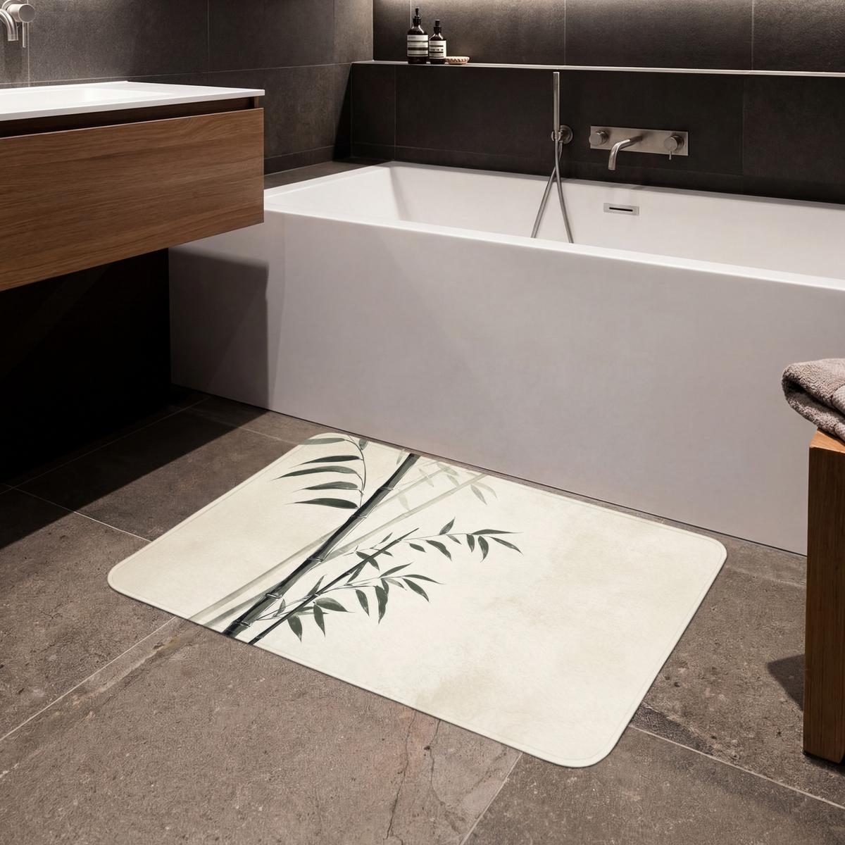 BADEMATTE Japandi - Bambus - Beige 90x60 cm - Ecru, Textil (90/60cm) - OnlyWow