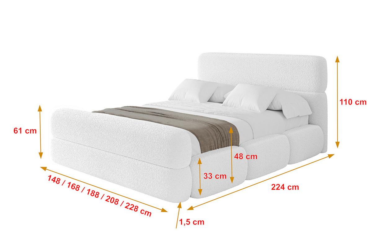 POLSTERBETT mit Bettkasten, Fußteil und Lattenrost, Boxbett ohne Matratze - ELVA-Z 180x200 Weiß - Weiß, Holzwerkstoff/Textil (180/200cm) - ALTDECOR