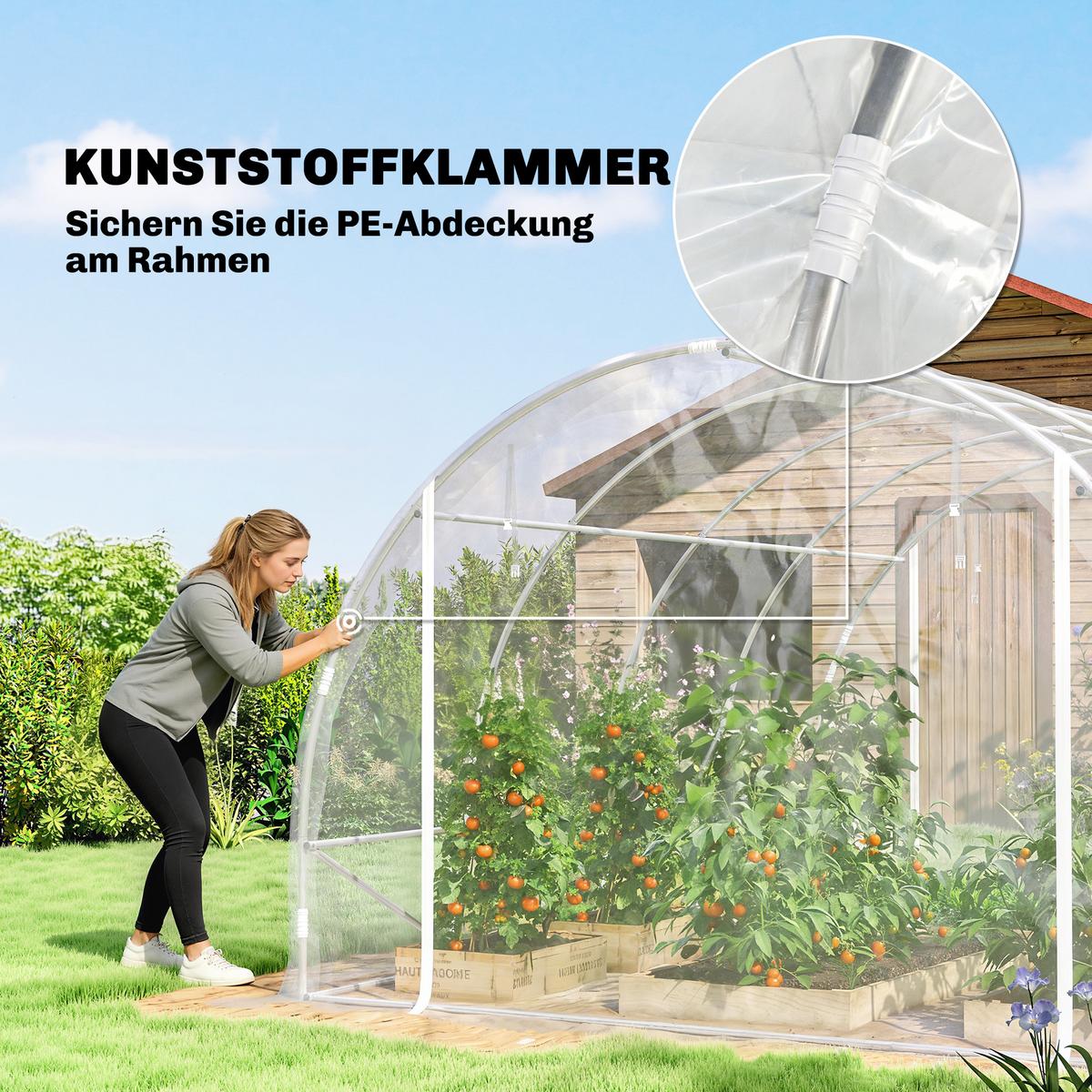 FOLIENGEWÄCHSHAUS Stahl PE Transparent - Transparent, Metall (297/199/395cm) - Outsunny