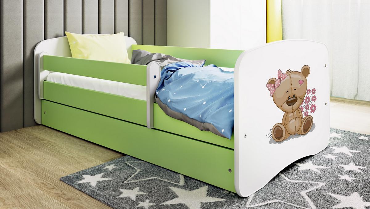 KINDERBETT Teddybärblumen mit Schublade 180/80 90/61/184 - Grün, Holzwerkstoff (80/180cm) - RAUMHIRSCH FURNITURE