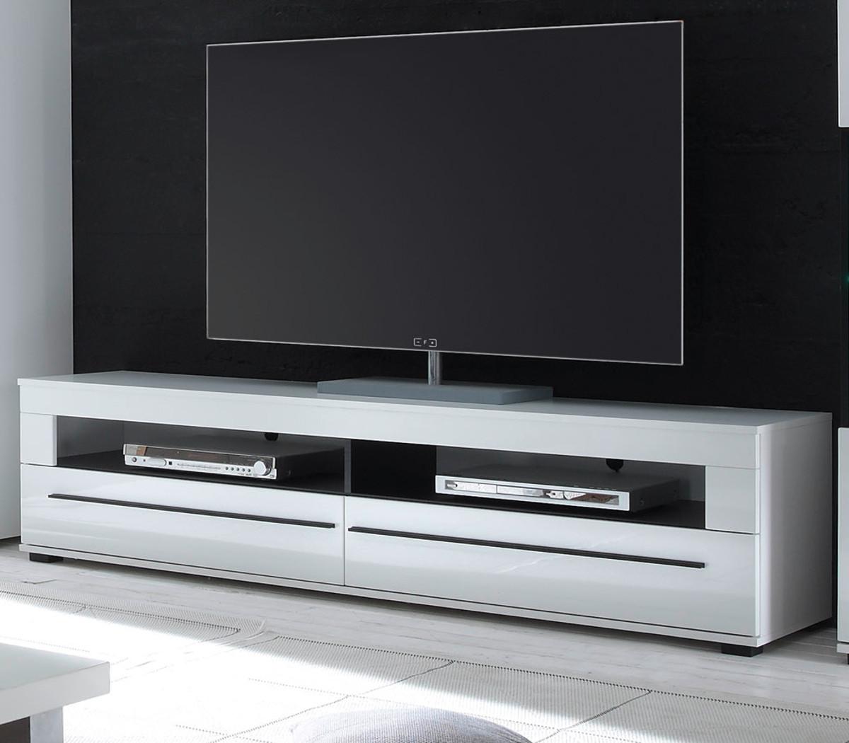 TV-LOWBOARD weiß Hochglanz 180 cm, TV Unterschrank mit Soft-Close - Weiß Hochglanz/Schwarz, Holzwerkstoff/Kunststoff (180/47/42cm) - Furn.Design