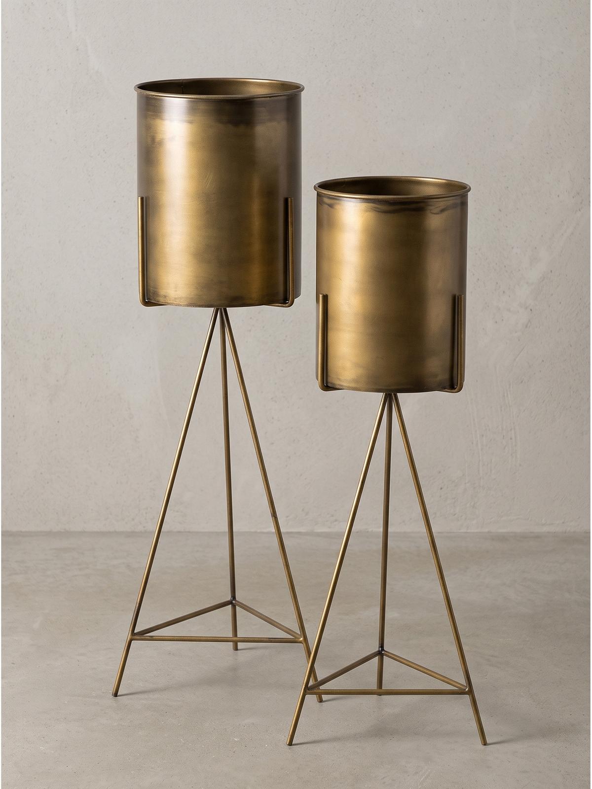 PFLANZENSTÄNDER 2er-Set PONZA, Eisen, Gold, Ø 32 x 89 cm - Goldfarben, Metall (32/89/32cm) - KADIMA DESIGN