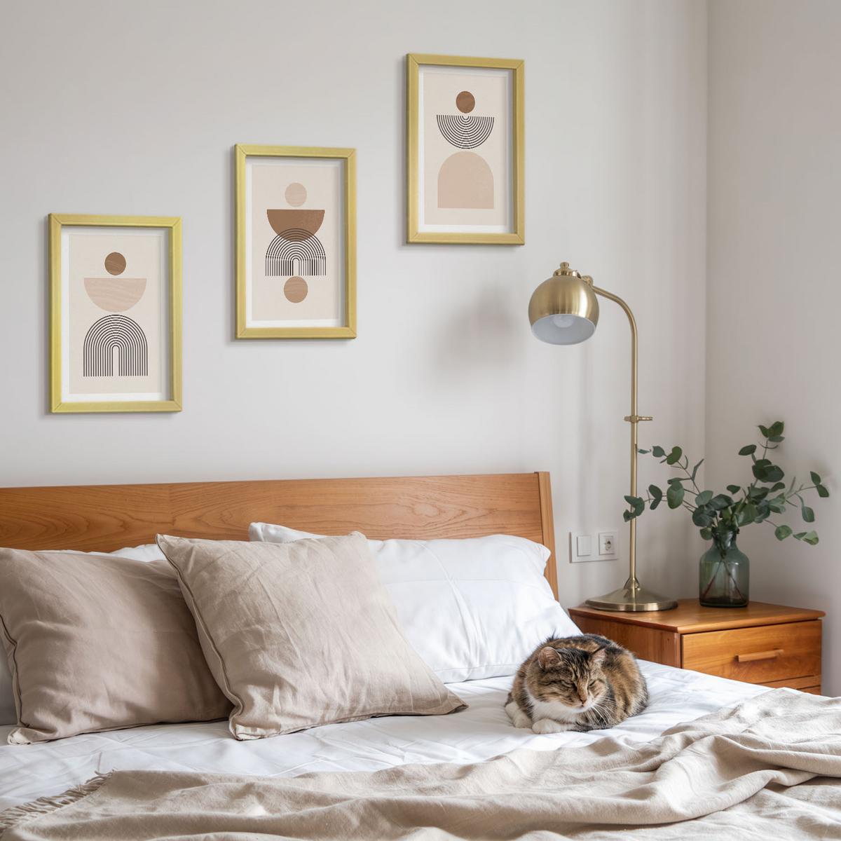 BILDER SET 3er Set - 20x30 cm Goldrahmen - Abstrakte braune Formen - Goldfarben, Kunststoff (20/30cm) - TULUP