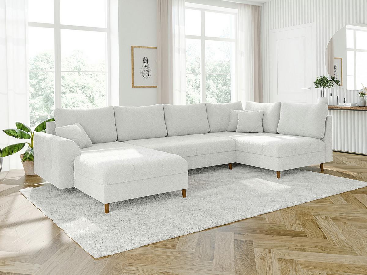WOHNLANDSCHAFT Henrik Weiß Boucle - Ottomane Links - Weiß/Braun, Holz/Textil (310/81/161cm) - S-Style