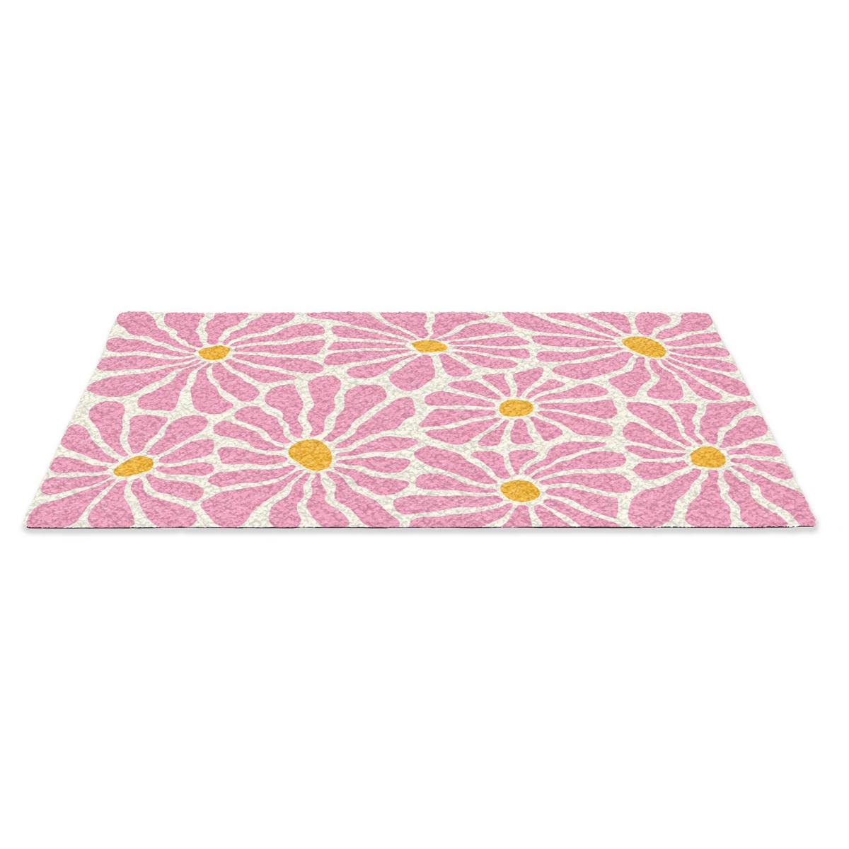 FUSSMATTE Blumen - Muster - Rosa - Beige - Orange Sauberlaufmatte 90x60 cm - Rosa, Kunststoff (90/0.4cm) - MuchoWow