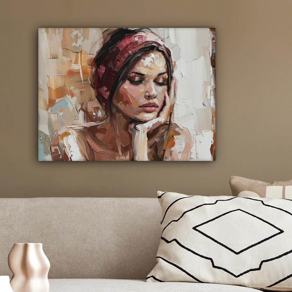 LEINWANDBILD Frau - Lackierung - Porträt - Modern Wandbild 40x30 cm - Altrosa, Textil (40/30cm) - MuchoWow