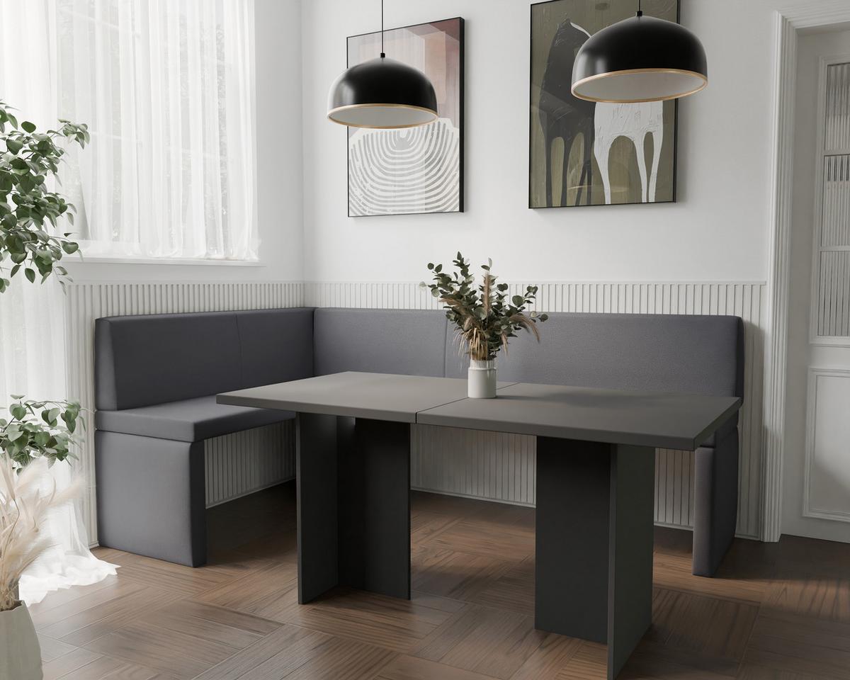 ECKBANK links OWEN Kunstleder, 142/196 cm Dunkelgrau - Dunkelgrau, Holz/Kunststoff (142/196cm) - Idohome