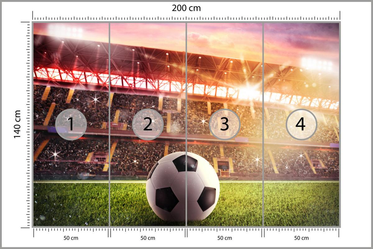 FOTOTAPETE für Jugendzimmer Fußballstadion Nachtlich Lichter Tribünen 200x140 - Gelb/Rot, Papier (200/140cm) - Muralo