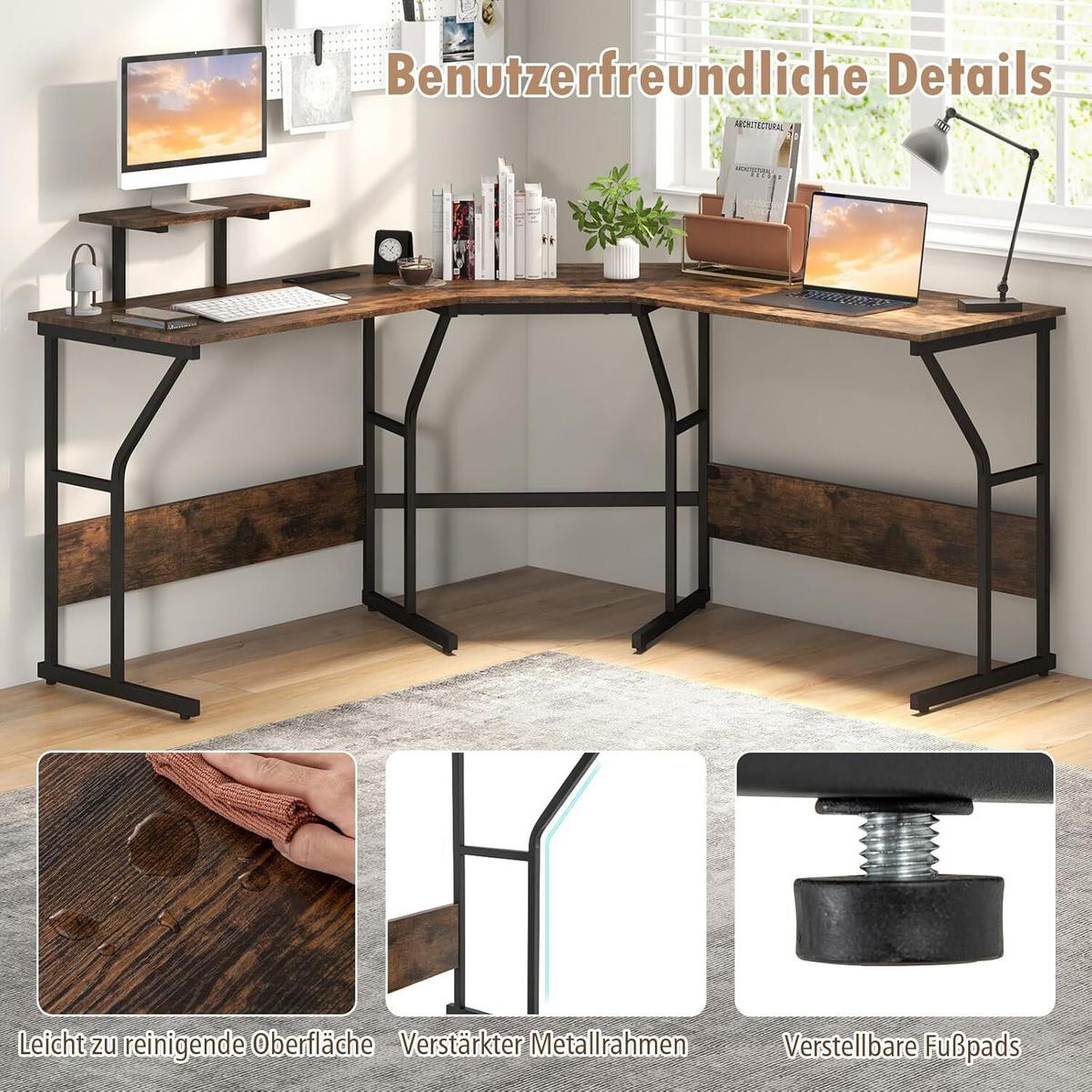 SCHREIBTISCH 91cm Braun - Braun, Holz (148/148/91cm) - COSTWAY
