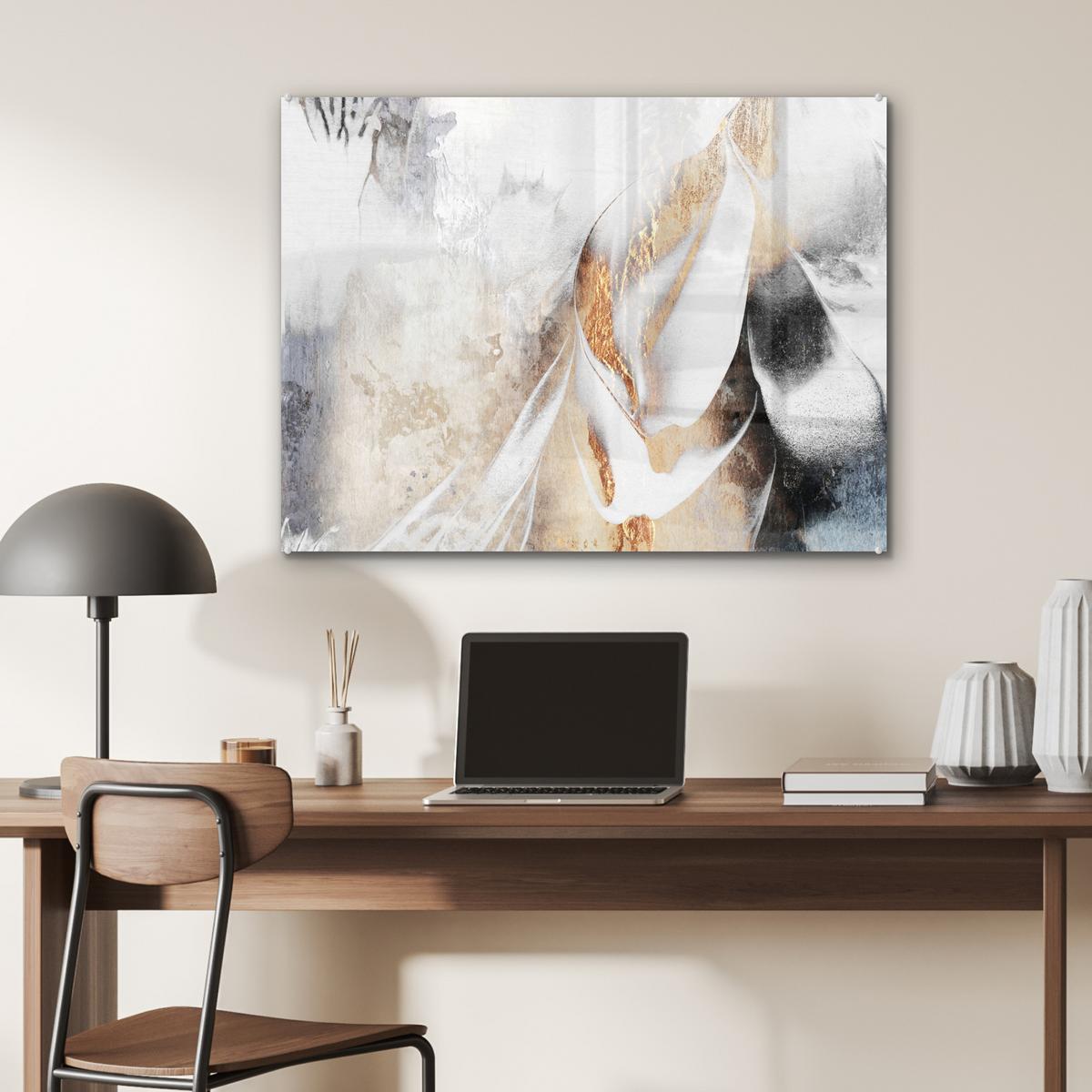 ACRYLGLASBILD Luxus - Abstrakt - Gold - Weiß 80x60 cm - Goldfarben, Glas (80/60cm) - MuchoWow