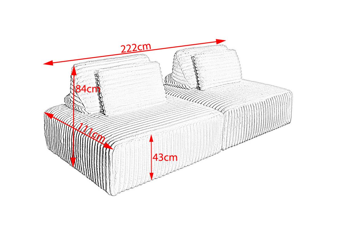MODULSOFA WIOLO SOFT 2 MODULE 2 KISSEN Grau Cord - Schwarz/Grau, Kunststoff/Textil (222/84/111cm) - KAWOLA