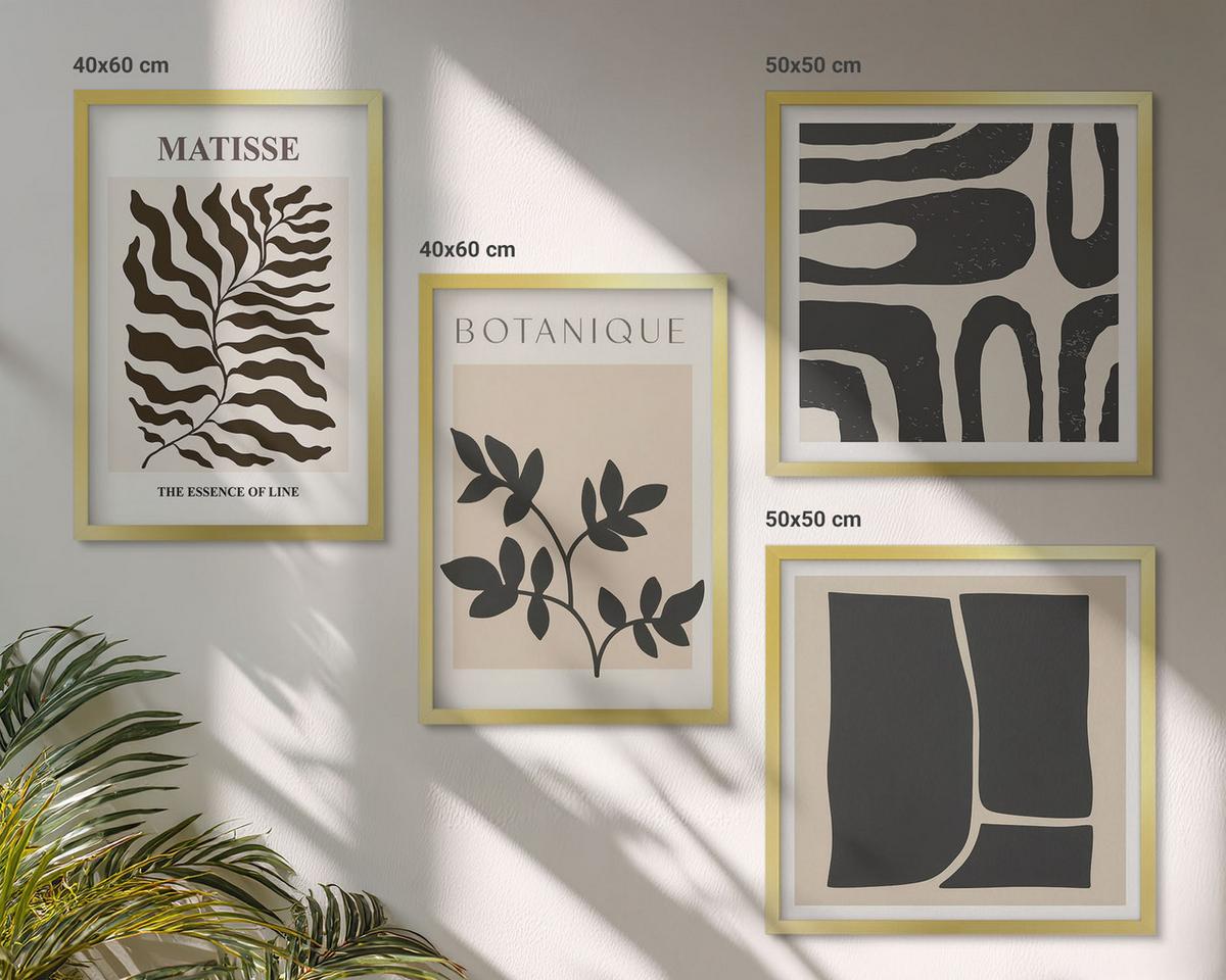 BILDER SET 4er Set - 50x50 cm & 40x60 cm Goldrahmen - Minimalistische Pflanzenposter - Goldfarben, Kunststoff (50/50cm) - TULUP