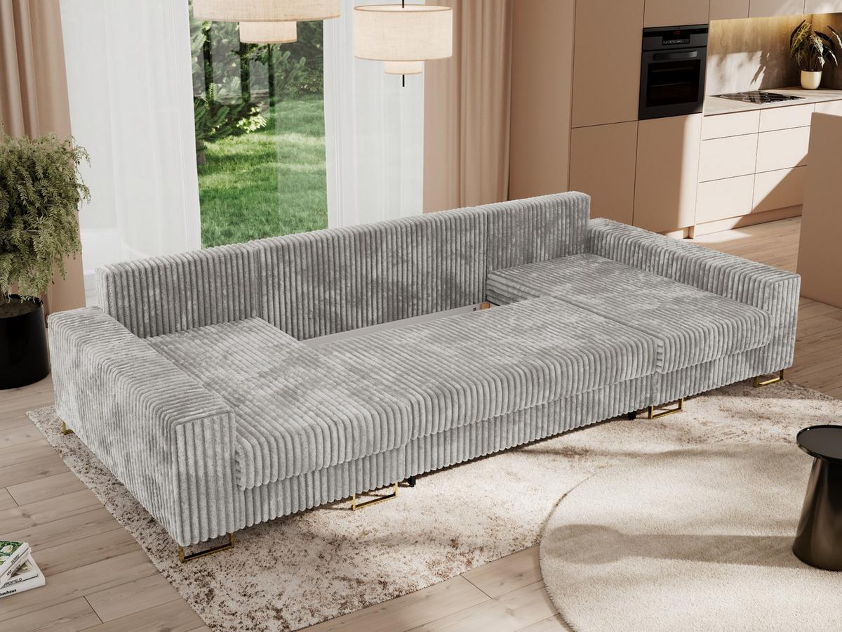 WOHNLANDSCHAFT DORIAN U Cord Hellgrau - Goldfarben/Hellgrau, Textil/Metall (312/85/138cm) - MKS