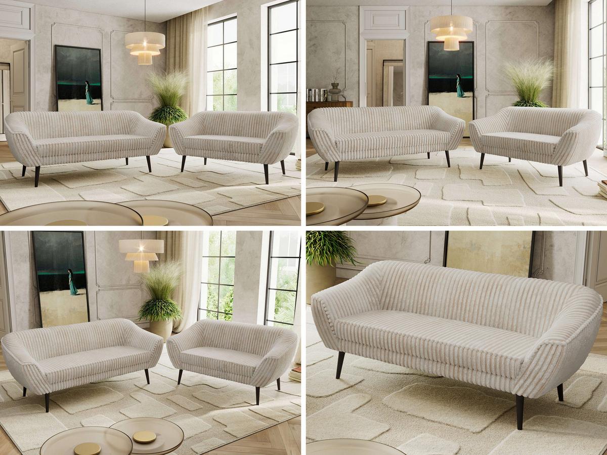 SITZGARNITUR PIRS 3+2 - Beige Cord - Schwarze Beine - Beige/Creme, Holzwerkstoff/Textil (180/75/74cm) - MKS