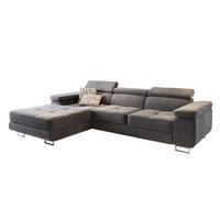 ECKSOFA ELMA L-S Grau Velours-Stoff mit Schlaffunktion - Silberfarben/Grau, Holz/Textil (280/205cm) - MASSENO