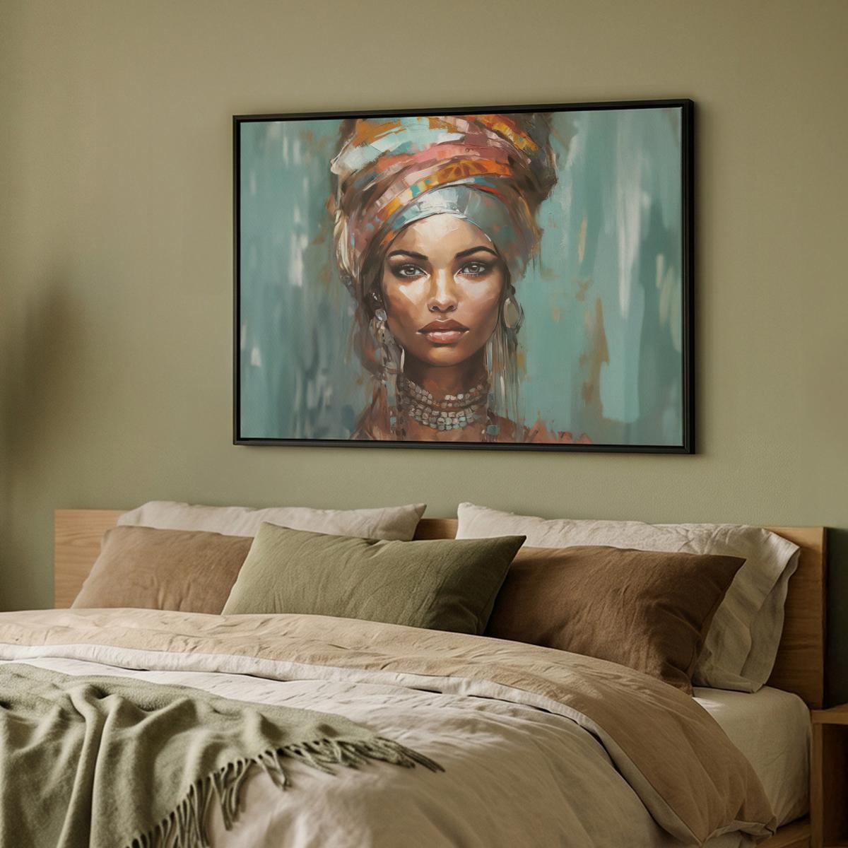 LEINWAND Bilder mit Rahmen - Frau - Kunst - Schmuck - Porträt - 100x70 - Blaugrau, Textil (100/70cm) - MuchoWow