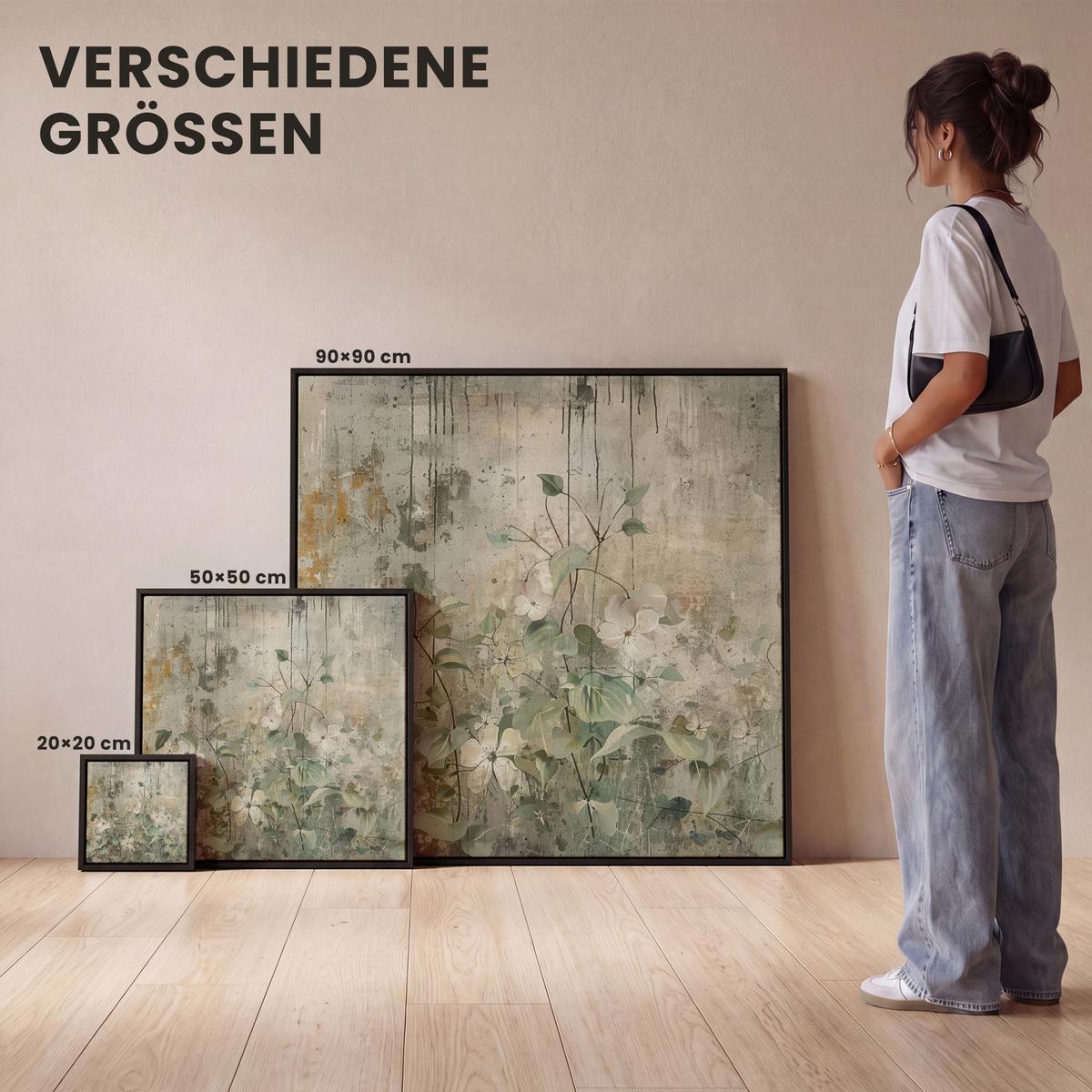 LEINWAND Bilder mit Rahmen - Blumen - Blätter - Abstrakt - Modern - 20x20 - Grau, Textil (20/20cm) - MuchoWow