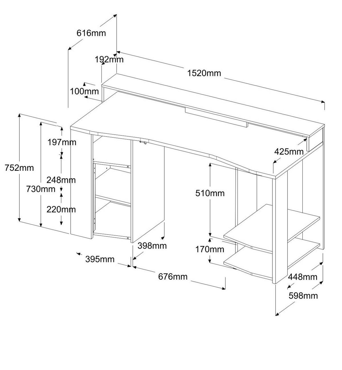 GAMINGTISCH schwarz, Schreibtisch mit Monitorpodest und LED Beleuchtung - Schwarz, Holzwerkstoff (62/152/87cm) - Parisot Meuble