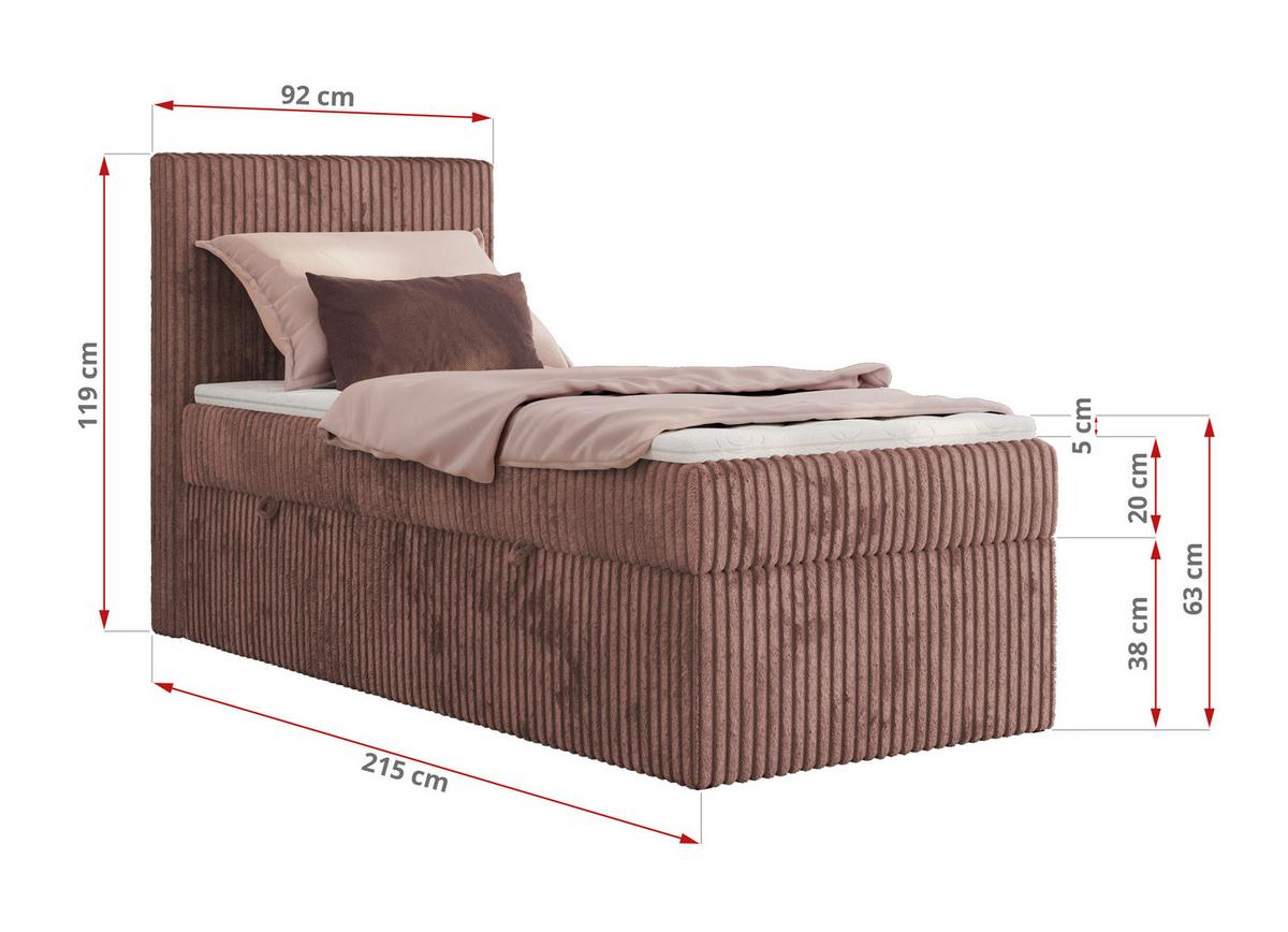 BOXBETT TILIANO 90/200 - Rosa Cord - H4 - Links - Rosa, Textil (90/200cm) - MKS