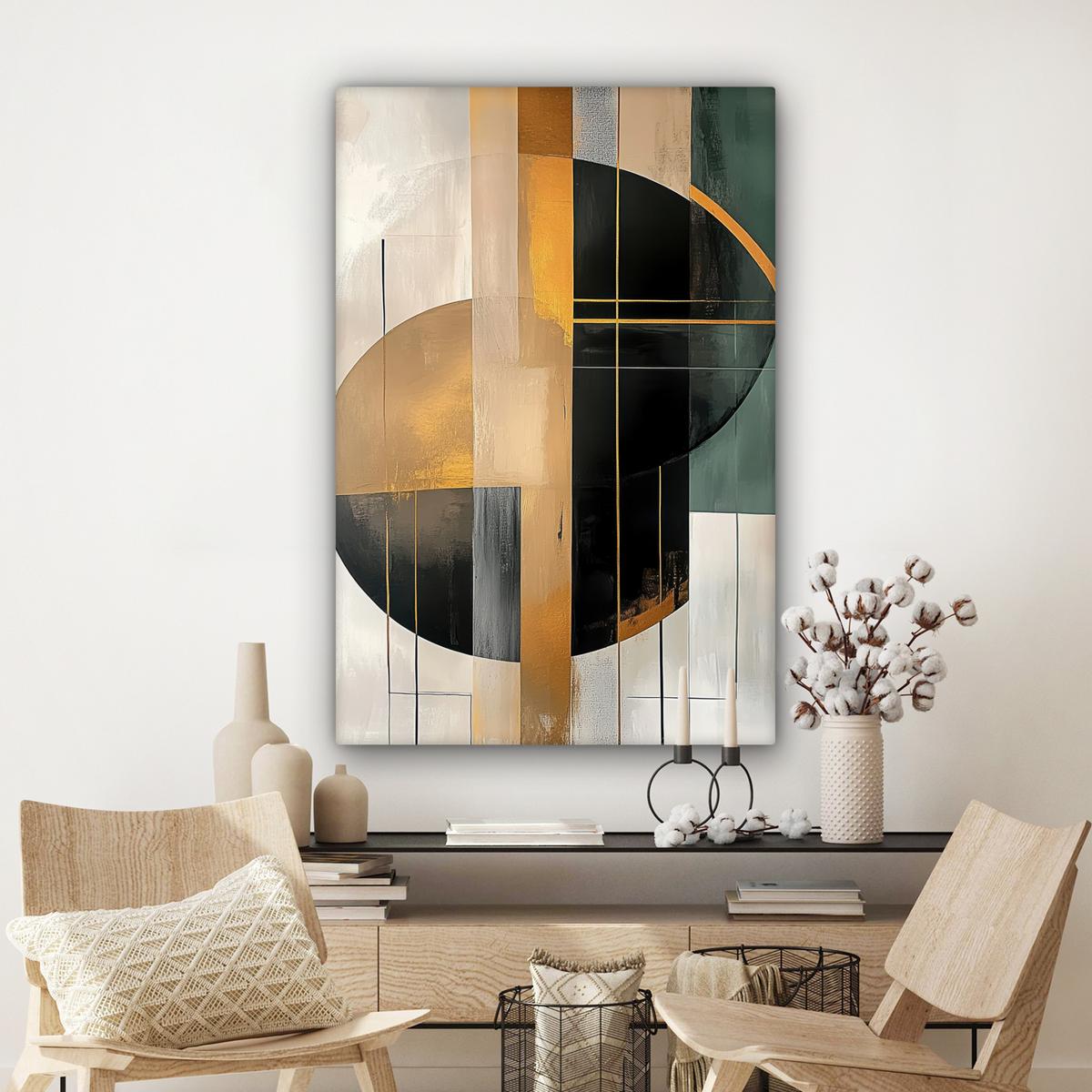 LEINWANDBILD Abstrakt - Gold - Bronze - Grün - Formen - Modern Deko XXL 80x120 cm - Multicolor, Textil (80/120cm) - MuchoWow