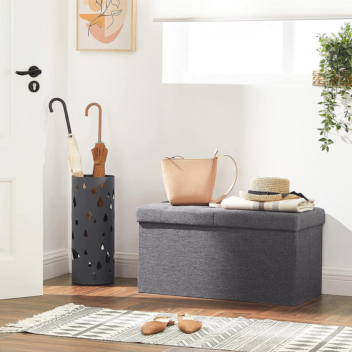 SITZBOX mit Deckel, von zwei Seiten faltbar - L76 cm - Grau, Holzwerkstoff (38/38/8cm) - Calicosy