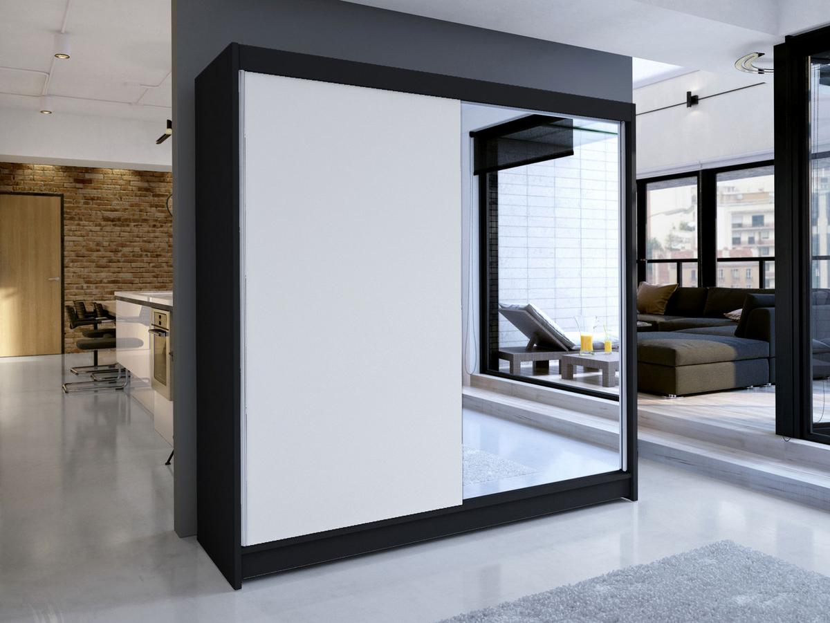 SCHWEBETÜRENSCHRANK Talin I - Silberfarben/Weiß, Holzwerkstoff/Metall (180/215/58cm) - MIRJAN24