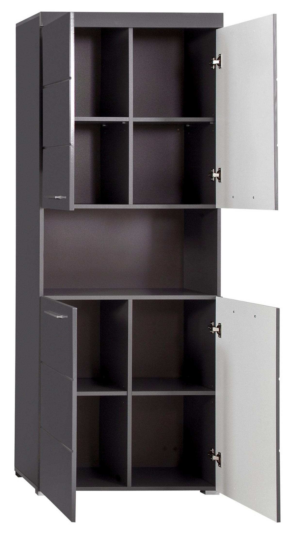 HOCHSCHRANK grau Hochglanz 73 x 190 cm, Badschrank 4-türig - Grau, Holzwerkstoff/Kunststoff (73/190/31cm) - Top.Furn