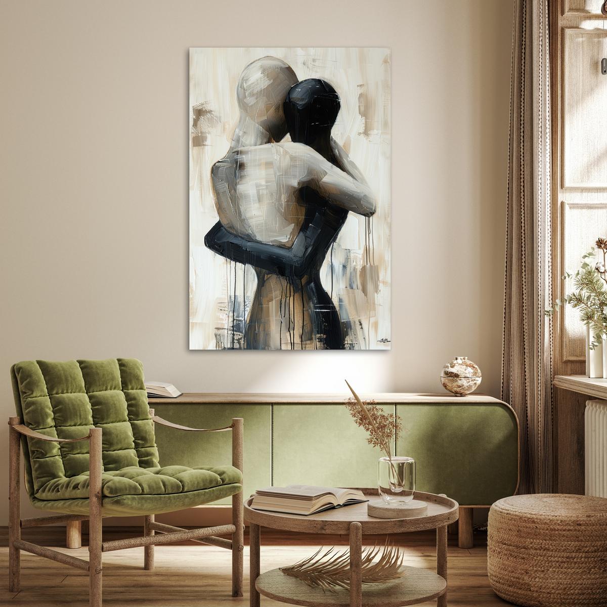 POSTER Abstrakt - Liebe - Schwarz und weiß - Modern Wandbild Schlafzimmer 80x120 cm - Schwarz, Papier (80/120/0.1cm) - MuchoWow