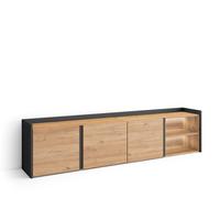 LOWBOARD, Eiche und Schwarz, 207/35/50cm, mit Led - Eichefarben, Holzwerkstoff (207/50/35cm) - Skraut Home